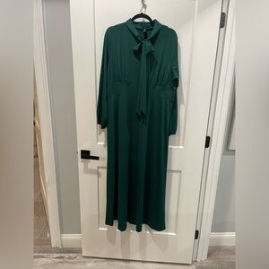 SHEIN 1 XL Emerald tie neck green dress long sleeve